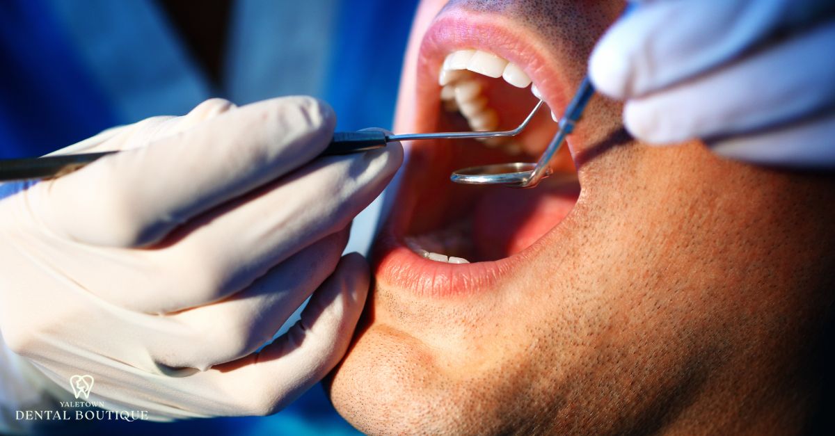 Dental exam before planning a patient’s implant treatment timeline.