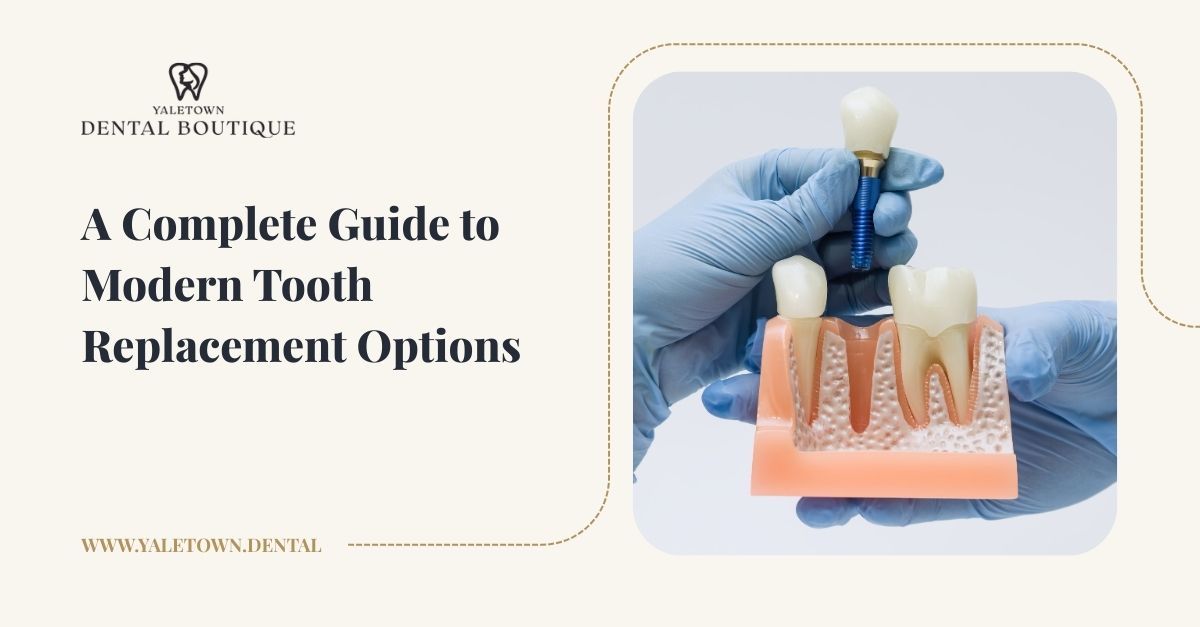 Dental implant model demonstrating modern tooth replacement options in a clinical setting.