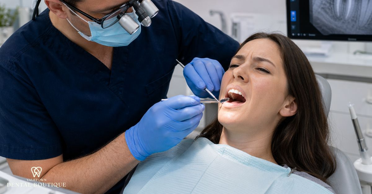 Dental evaluation of recurrent decay beneath the crown, emphasizing detection of decay under existing restorations