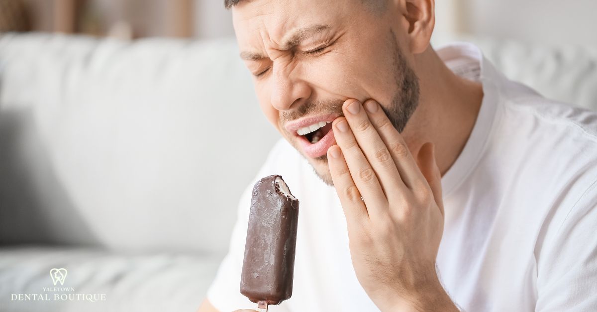 Types of pain under a crown demonstrated by sharp sensitivity when exposed to cold foods