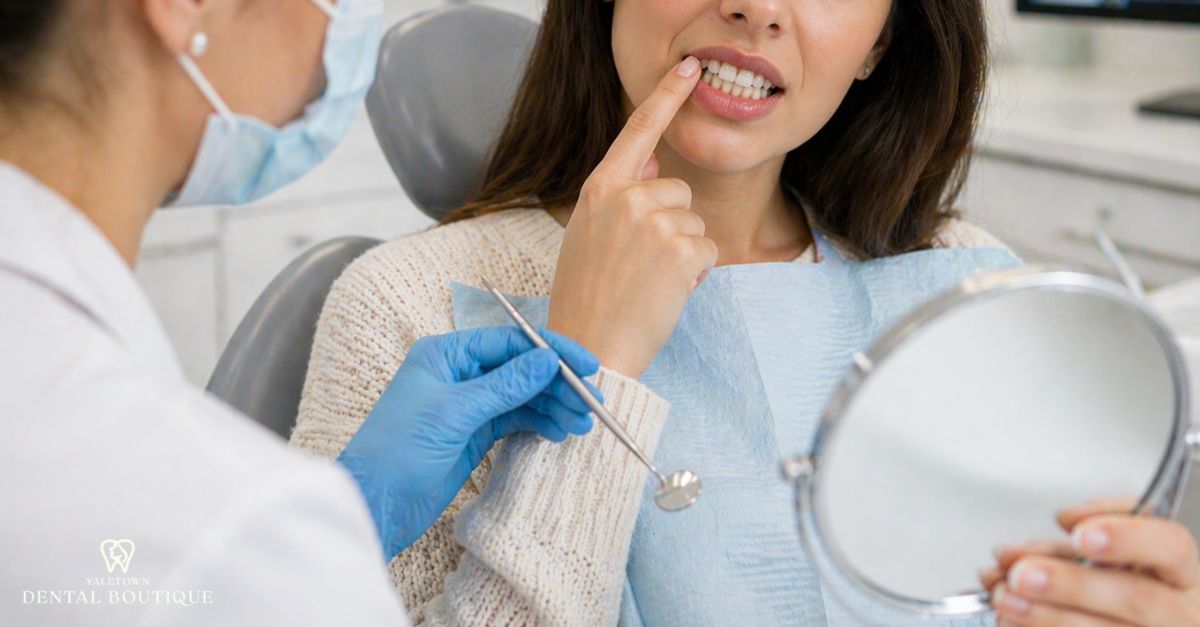 Dental visit illustrating when tooth shifting needs professional care, with a clinician assessing alignment