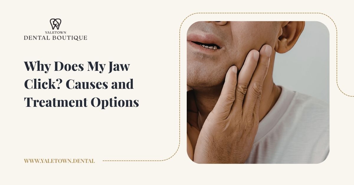 Man experiencing jaw clicking or popping, holding the side of his face with mild pain in the jaw area