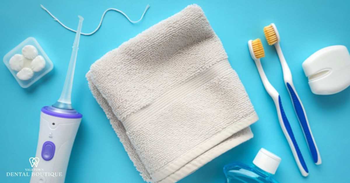 Oral care tools including toothbrush, floss, and water flosser for managing lower teeth pain
